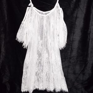 White lace Cover up / sheer dress - size medium